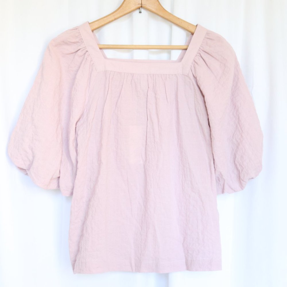 A New Day | Romantic Boho Linen Puff Balloon Short Sleeve Square Neck Summer Top - Picture 2 of 11